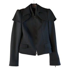 Escada Black Wool long sleeved Boho Jacket, zippered front closure, size 6